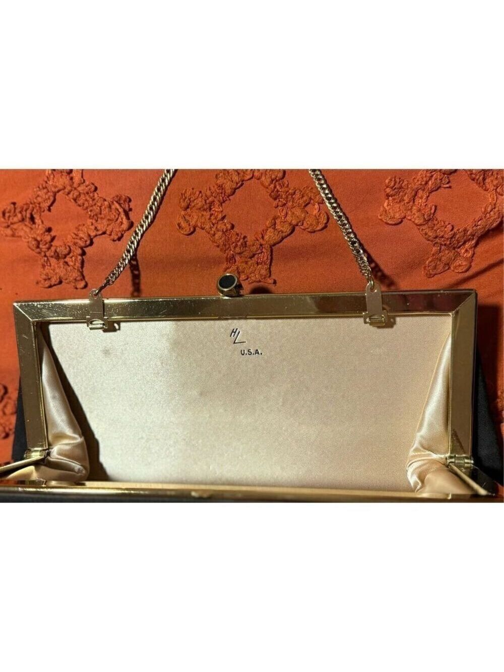 HL USA formal evening event black tie clutch hold chain black bow - Picture 11 of 15